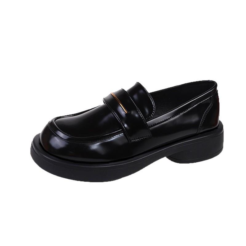 Platform loafers 2025 new spring good match black small leather shoes British Mary Jane round head retro style