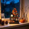 Halloween Wooden Haunted House Decorations Glowing Figurine with LED Light, Tabletop Centerpiece Festive Atmosphere Table Decor for Home Party