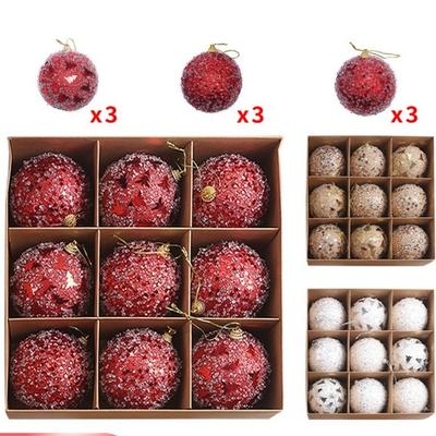 9PCS 8cm Electroplated Balls Christmas Tree Ornament Plastic New Year Christmas Decorations Pendant DIY Crafts Painted