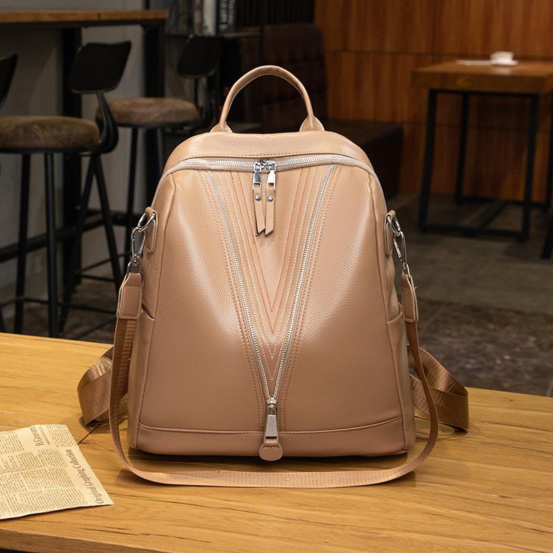 Soft Leather Backpack Women's Commuter Backpack Large Capacity Student Schoolbag