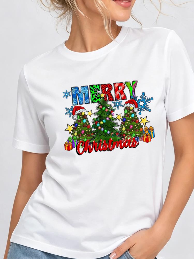 (Asian Size) style trend Print Woman Clothing New Year T Shirt Christmas Festival Tee Women Fashion Top Short Sleeve Graphic T-shirts