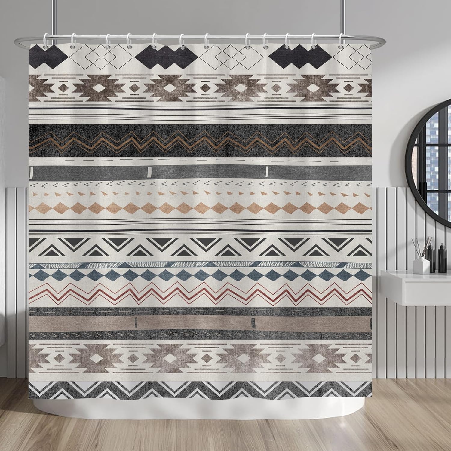 

Tribal Pattern Shower Curtain Geometric Design Bathroom Decor Waterproof Bath Linen Ethnic Style Home Accessories Modernbohemian W60H190(CM)-1 Pcs