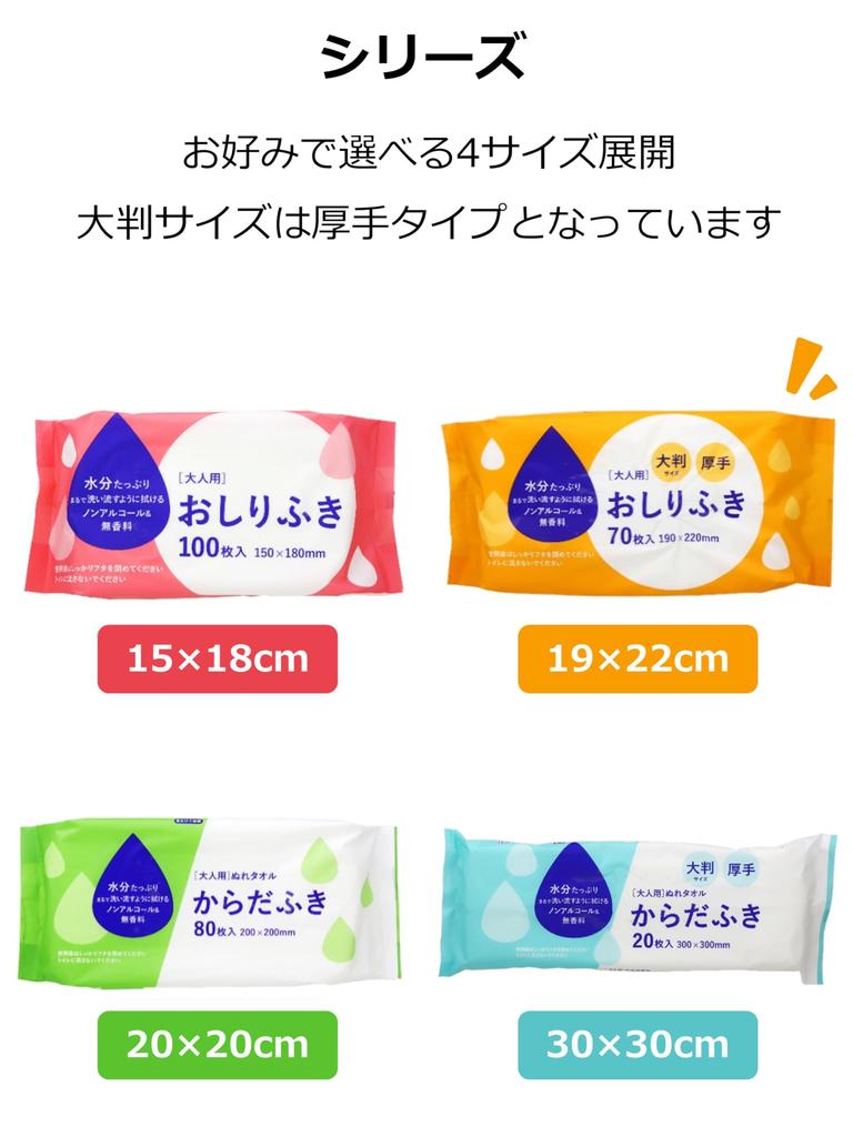 Yamato Bussan Body Wipes for 70 Approximately 19 X 22 Ideal for Disaster Preparedness and Care Adults, Sheets, Cm, Large, Thick, Alcohol-Free,