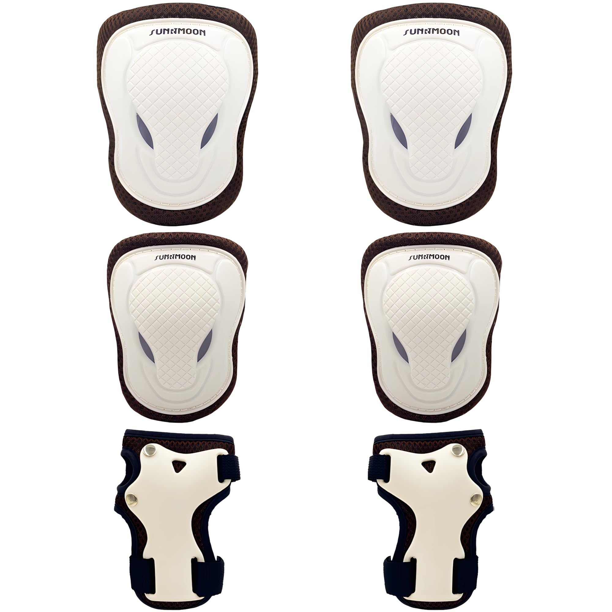 

SUNRIMOON Kids Protective Gear Set (6 pieces) for Elbows, Knees, and Wrists - Perfect for Cycling and Skateboarding, with Storage Bag (Coffee Color,