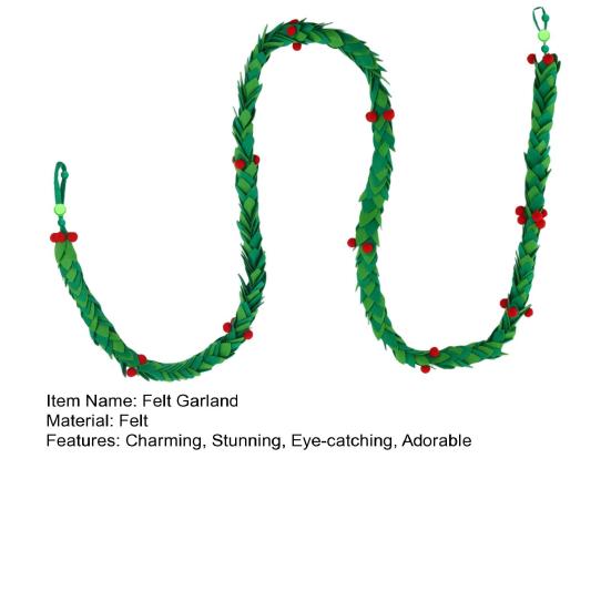 Guirlanda de Azevinho de Natal de Feltro de 6 pés Guirlanda de Folhas de Visco Feita à Mão com Bagas Vermelhas para Decoração de Casa, Casamento, Festa, Lareira