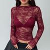 Frühling Neuer Stil Elegantes und Modisches Damen Spitzen Ohrenklappen Figurbetontes und Schlankmachendes Langarm-Oberteil
