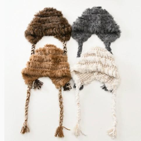 Rear split plush hat Women's winter warm wool hat Simple casual versatile face little rabbit hair knitted hat