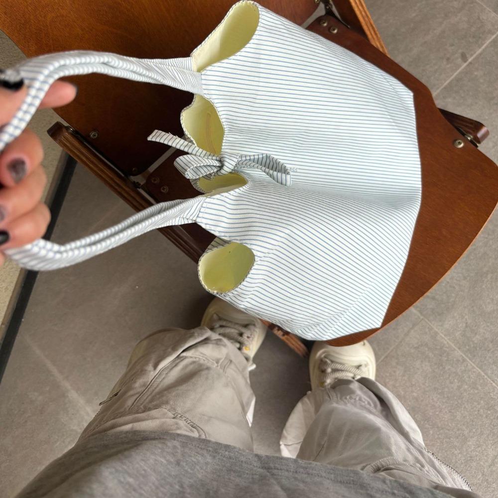 Korean Casual Striped Canvas Bag Women's 2025 New Large-capacity Shoulder Tote Bag Student Commuter Armpit Bag