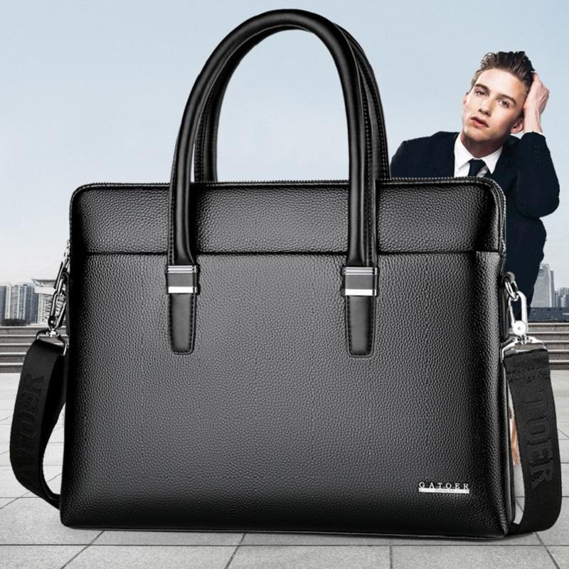 Men's PU leather handbag large capacity business laptop briefcase commuter crossbody bag high quality shoulder computer bag