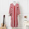 Oversized Women V Neck Batwing Sleeve Striped Print Casual Baggy Maxi Dress