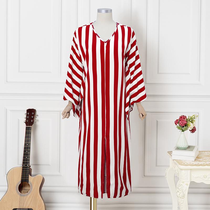 Oversized Women V Neck Batwing Sleeve Striped Print Casual Baggy Maxi Dress