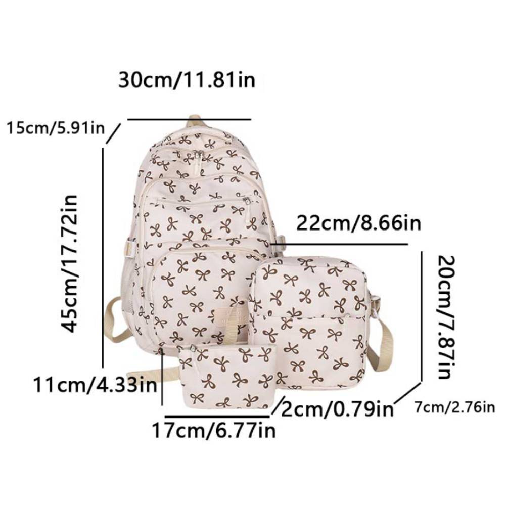 3Pcs/Set Bow Print Backpack With Crossbody Bag And Small Purse Bow Student Bookbag Simple Backpack For Elementary Middle Kids