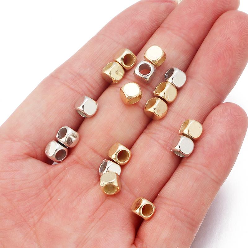 200pcs/Lot CCB Square Large Hole Beads Gold Silver Color Loose Spacer Big Hole Bead for Jewelry Making DIY Findings Accessories