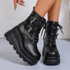 Fashion Chunky Wedges Punk Ankle Boots Women Fashion Super High Heels Motorcycle Boots Woman Lace Up Thick Bottom Black Gothic Shoes