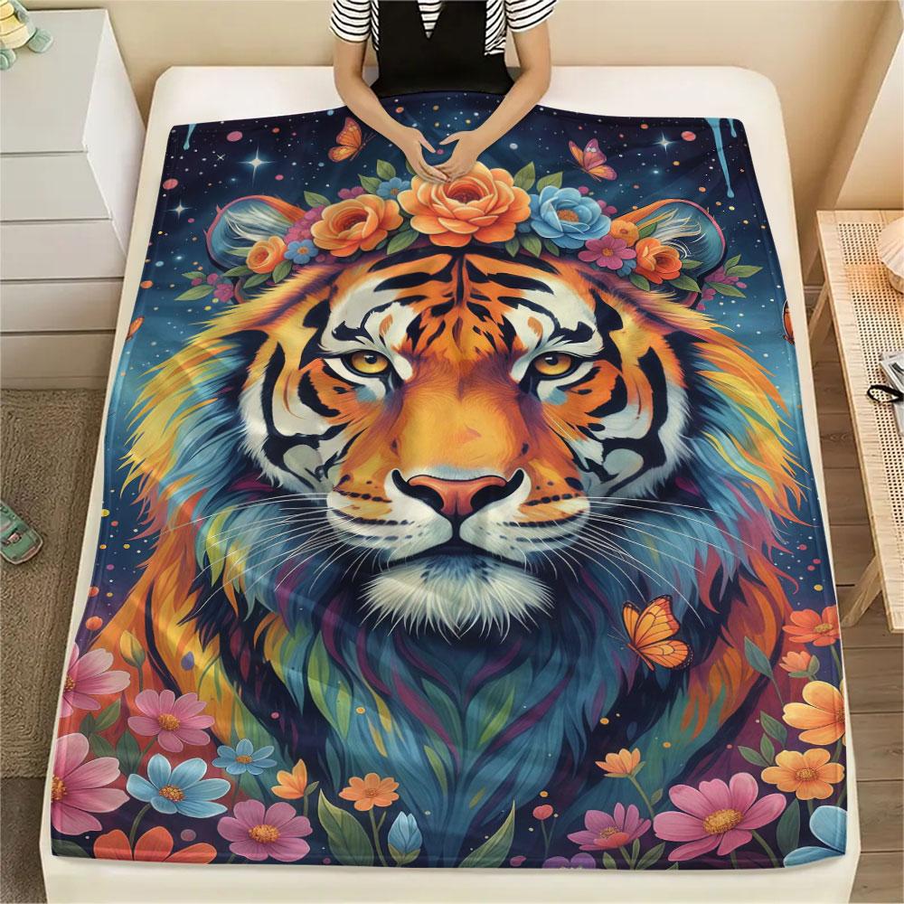 1Pc Liquidpaintanimals Print Flannel Blanket, High Quality Comfortable for All Seasons, Home Decor, Warmth and Comfort, Perfect for Christmas Gifts