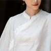 Johnature Vintage Women Shirts Stand Seven Sleeve Blouses Autumn Solid Color Button Chinese Style Shirts