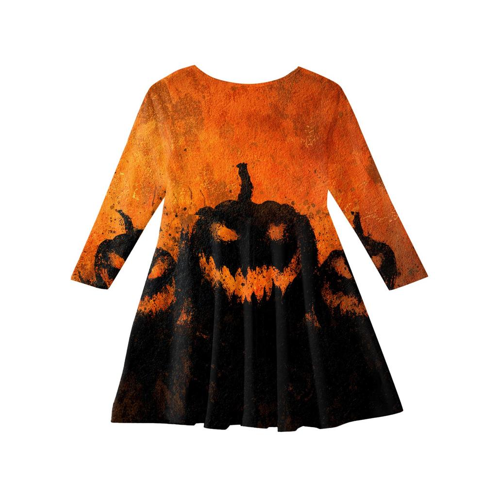 Girls' Summer Princess Dress Halloween Day- Long Sleeve A-Line T-Shirt Dress