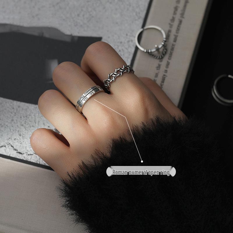 Korean Style Retro Three-Piece Adjustable Ring Set for Women - Fashionable Plain Band, Index Finger, and Open Rings - Trendy Student Hand Jewelry