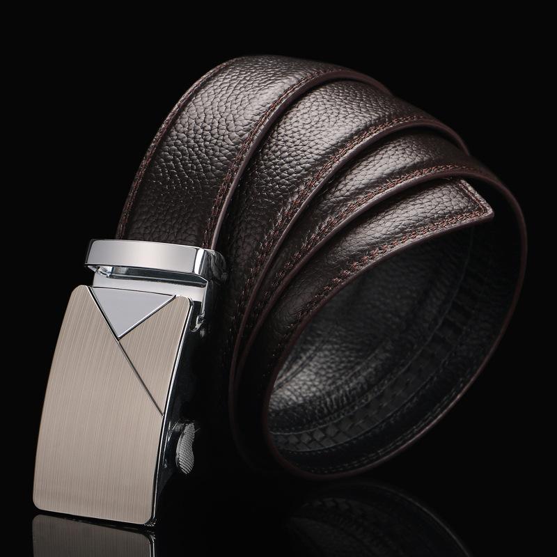 Open Edge Cowhide Belt Men's Real Cowhide Business and Casual Automatic Buckle Belt