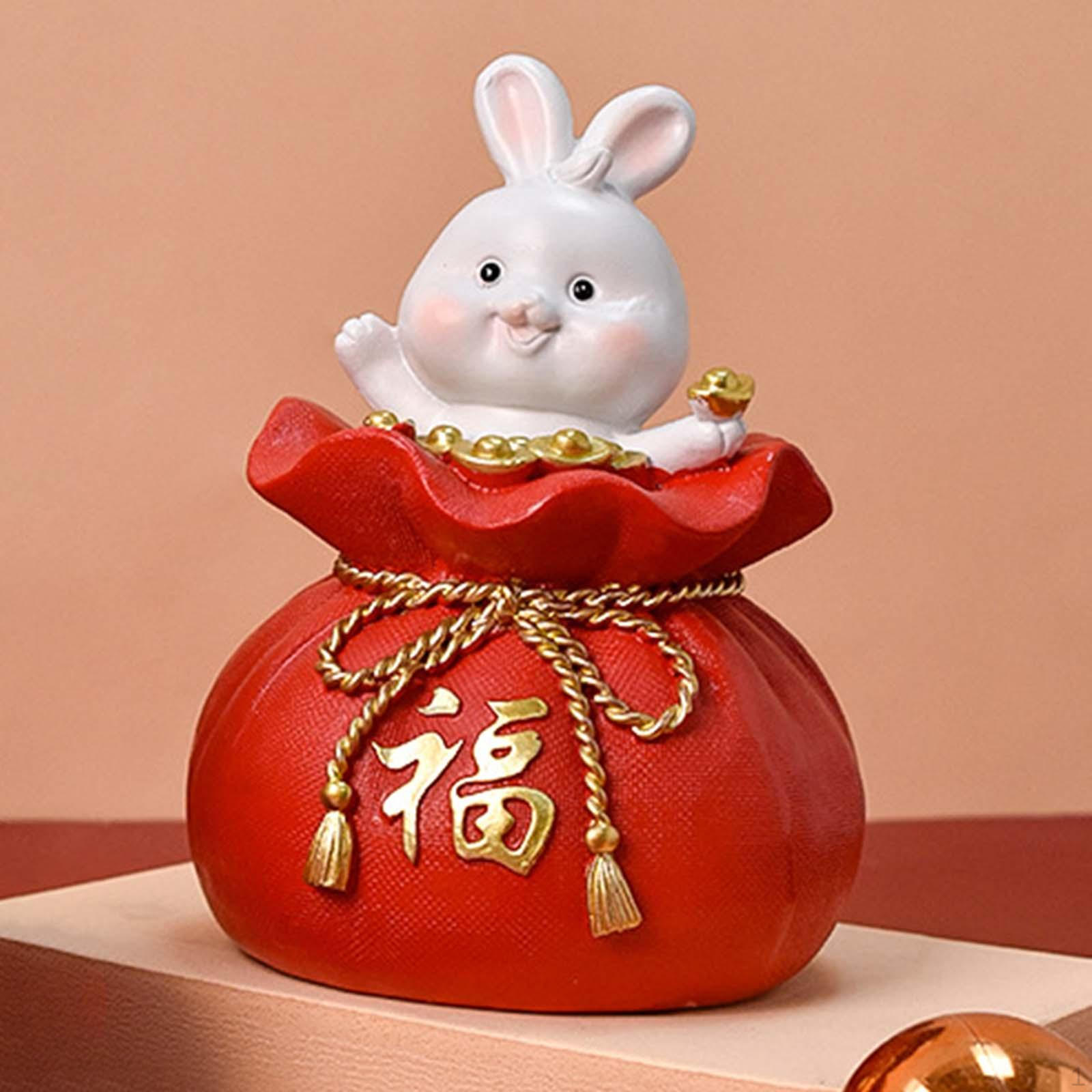 

Статуэтка китайского кролика, копилка, миниатюрная статуэтка из смолы, футляр для хранения, домашний декор, скульптура 8.5cmx8.5cmx13cm