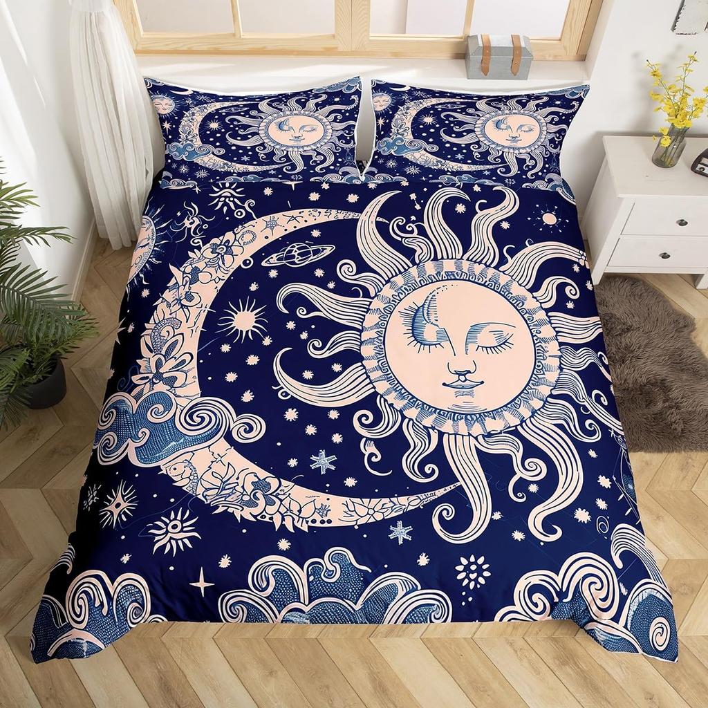 Comforter Gemini Kingboho Starry Constellations Astrology Zodiac Comforter Mandala Flower Neon Blue Glitter Bedding Set