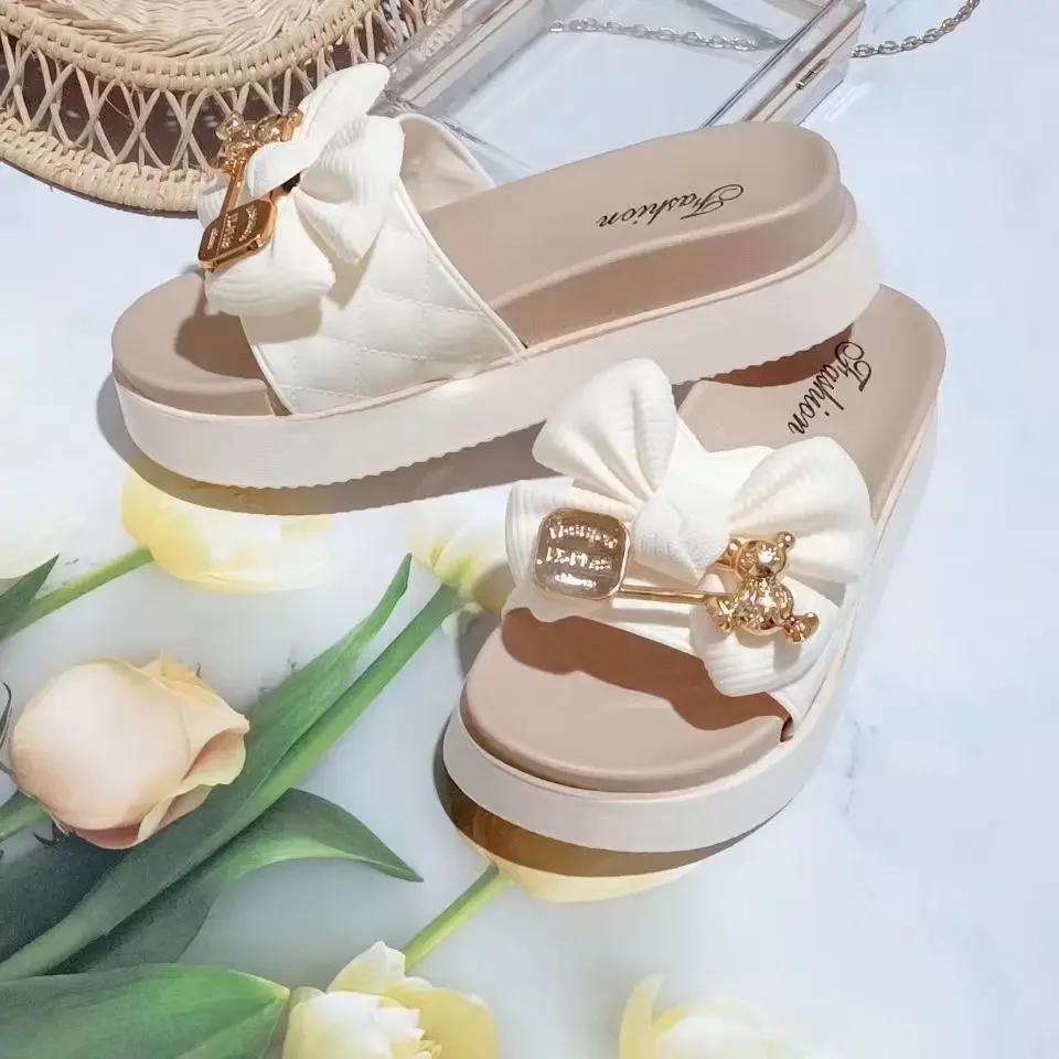 

New Bowknot Women s Slippers Summer Women Slippers Indoor Outdoor Green Flip Flops Beach Shoe Home Non-slip EVA Slippers 36-37