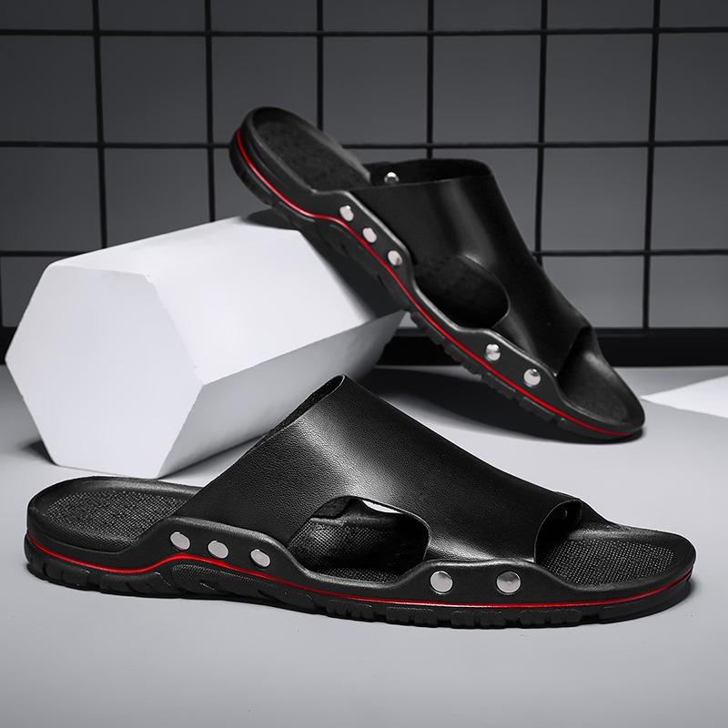 Fashion Summer Men Slippers Genuine  Breathable Clogs Sandals Beach Classics Leather Slides Outdoor Flip Flops Men Shoe