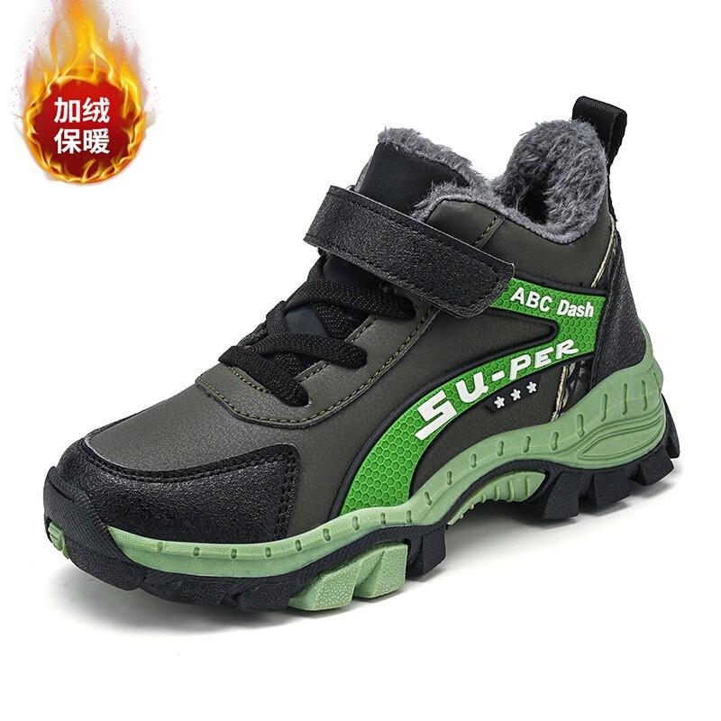 Boys Winter Warm Thick Fleece-Lined Snow Boots Non-Slip Outdoor Slip-On Shoes Kids Ages 4-16