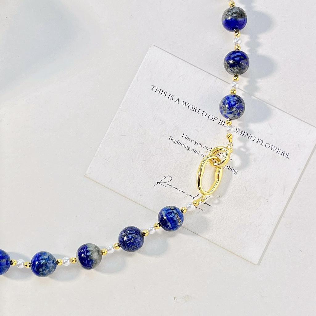 Retro High Quality Large Particle Natural Lapis Lazuli Artificial Crystal Pearl Necklace Necklace Sweater Chain