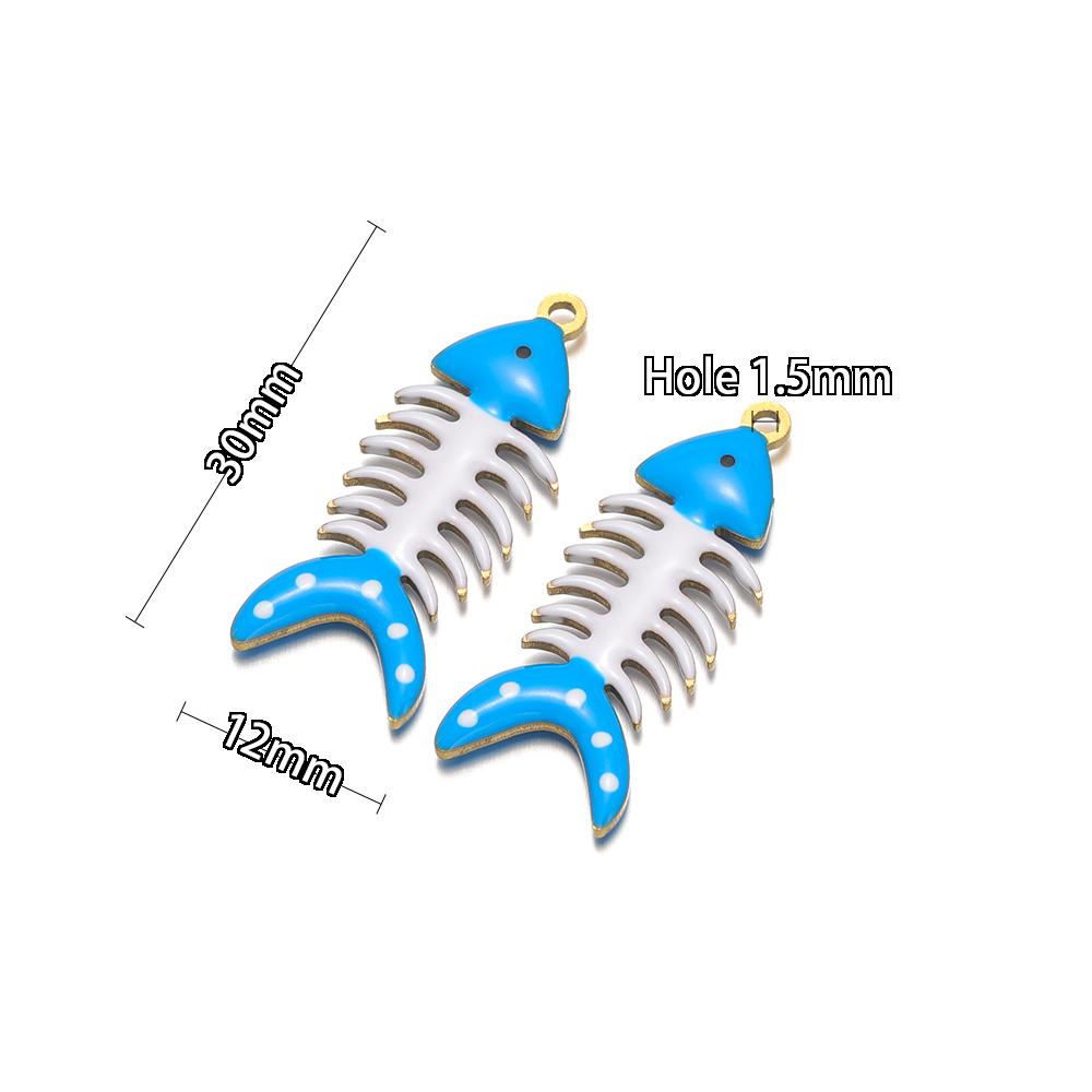 5Pcs Gold Stainless Steel Enamel Fish Bone Charms for DIY Jewelry Women Bracelet Necklace Findings Earrings Pendant Making