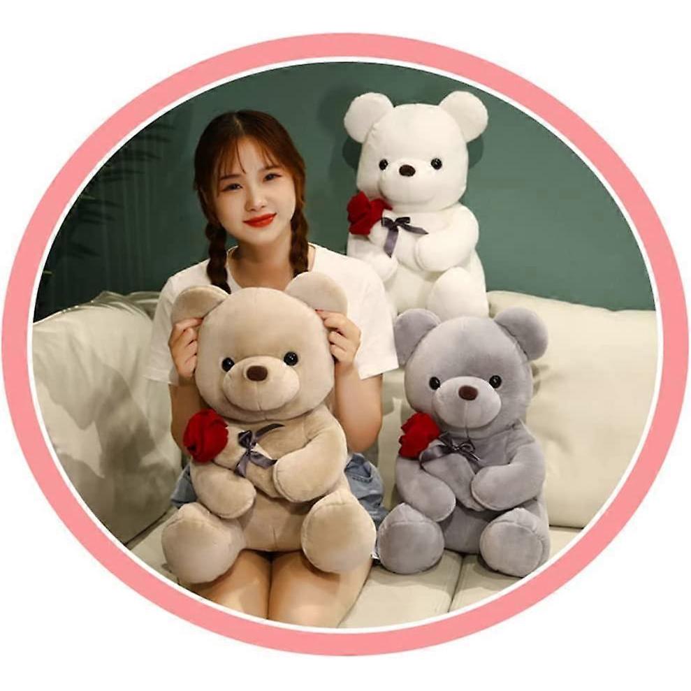Plush Stuffed Animal Bear with Rose, Cute Stuffed Animal Toys Pillow Teddy Toys Bear Doll Gift for Kids Boys Girls Birthday Christmas Valentines Day G