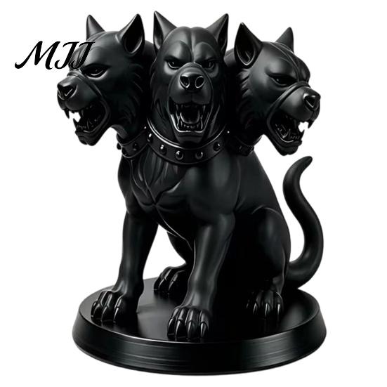 Dark Fantasy Room Accessories Three-Headed Dog Figurine, Gothic Mythology Animal Statue, 3D Printed Niche Art Ornaments Halloween Ornament for Desktop