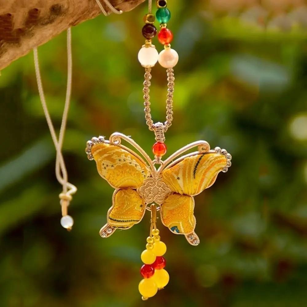 Butterfly Pendant Tassels Necklace Ethnic Style Embroidered Pendant Necklace  Ethnic Fashion