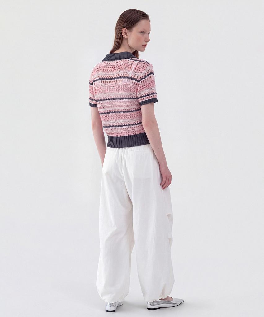 CUTZ Crochet Stripe Open Collar Knit