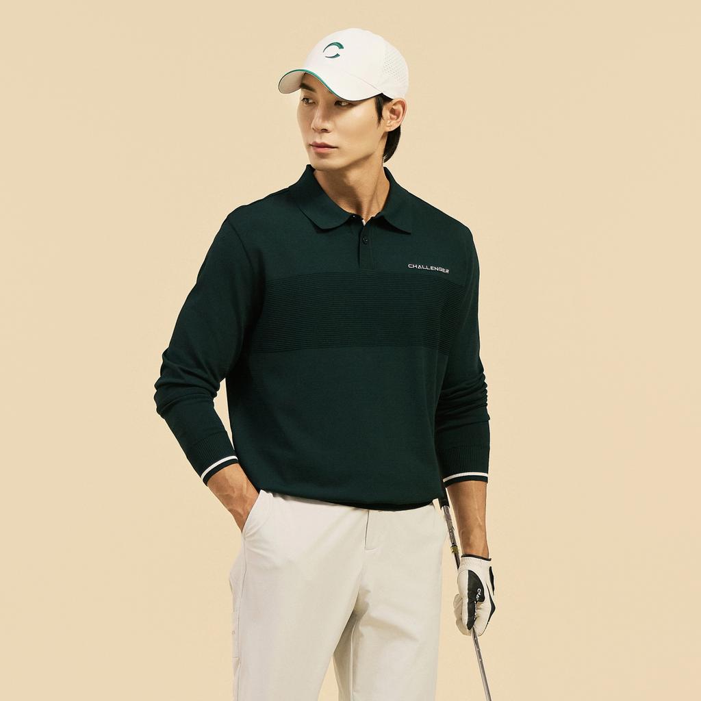 CHALLENGER Men'S Soft Touch Contrast Y-Collar Knit Pullover Dark Green