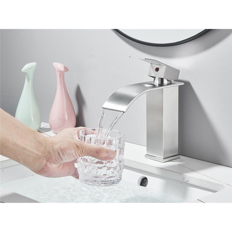 Brushed Golden Basin Faucets Elegant Waterfall Bathroom Sink Faucet Single Lever Hole Deck Mount Brass  Mixer Taps