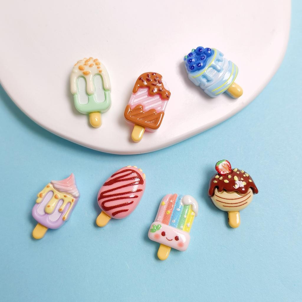 100pcs Kawaii Bean Flatback Resin Cabochon Simulation Ice Cream Popsicle Scrapbook Crafts DIY Hair Bows Accessories Phone Decor