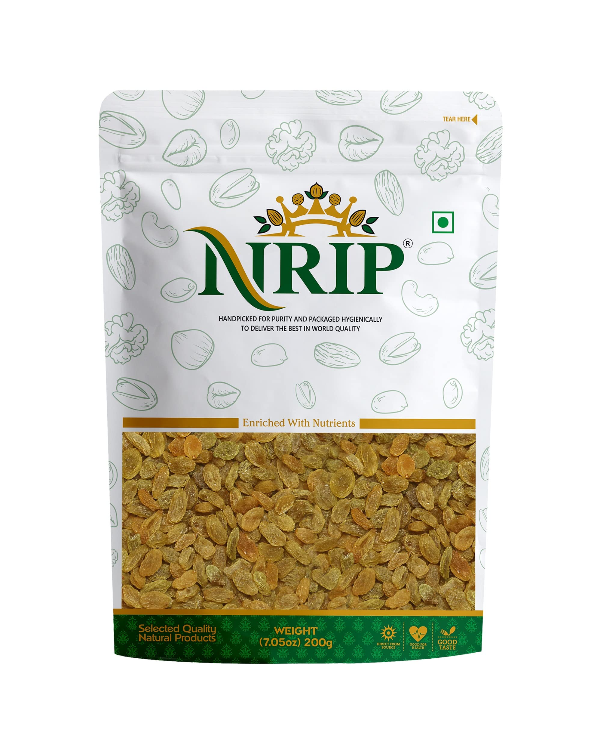 

NRIP Premium Seedless Green Raisins 200g | Quality Kishmish/Kismis | Dry Fruits, Healthy Snacks | Nutritious, Rich in Iron, Antioxidants & Vitami
