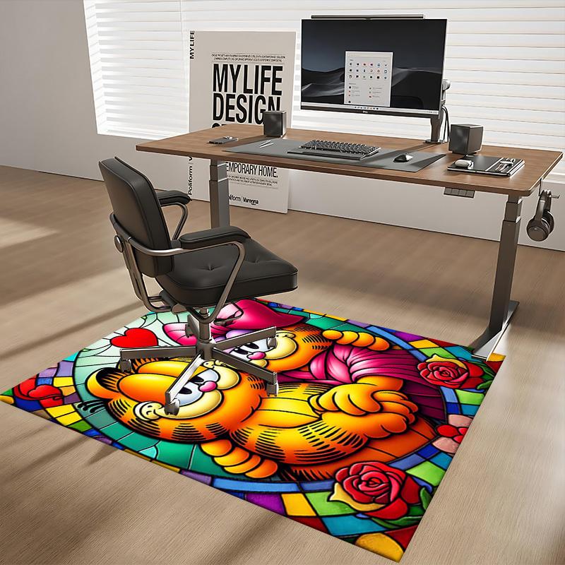 1 Stück Garfield & Odie Buntglas Stuhlmatte, Rutschfeste Teppichmatte für Bürostühle, Festliches Geschenk, Alle Jahreszeiten, Geeignet für Heimdekoration, Wohnzimmer, Bett