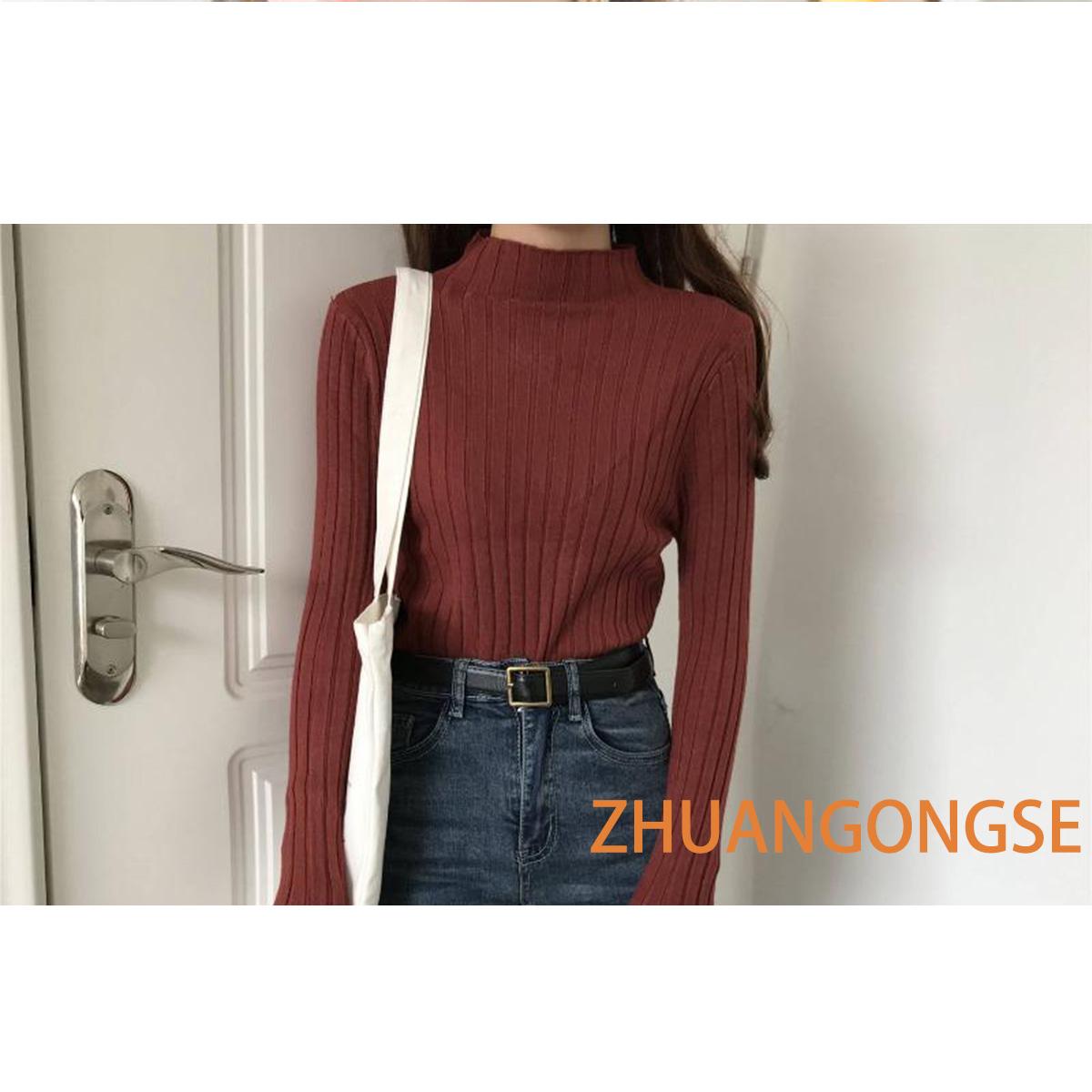 

Женский внутренний свитер, осенняя женская рубашка в полоску, полуводолазка, нижняя рубашка, женские зимние теплые топы, модный и универсальный однотонный свитер One Size бордовый