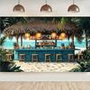 Summer Beach Hut Bar Tapestry, Tropical Ocean View Wall Art Decor