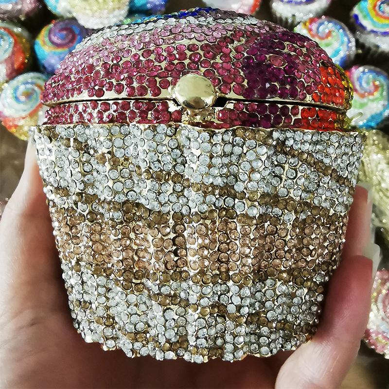 WHTUOHENG Cupcake Cake Diamond Evening Mini Clutch Bag Luxury Women Diamond Prom Clutches Purses Rhinestone Clutch Handbags 9cmX9cmX9cm