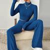 Costume tricoté de style occidental pour femmes, nouveaux pulls noirs fendus coréens, pantalons à jambes larges, ensembles décontractés en deux pièces pour dames