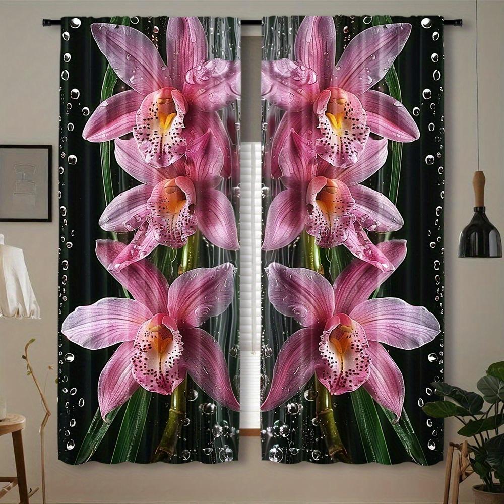 2pcs Semi-Transparent Yellow Sunflower Print Curtains Rod Pocket Design for Bedroom Office Kitchen & Living Room Window Decor