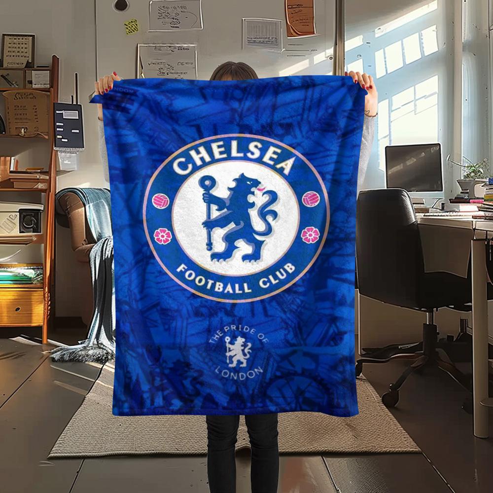 1Pc Chelsea-FC Logo Print Flannel Blanket High Quality Warm Comfortable Cover for All Seasons Perfect for Gifts Home Decor