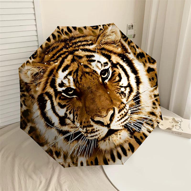 

1PC Tiger Print Umbrella-8-Rib Reinforced, Automatic Open, Lightweight & Durable, Cute Fashion Accessory for Outdoor-W120