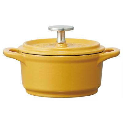 IH Compatible Cocotte Oven Pumpkin 12cm Pot, Two-handed Pot, Cooking, Iron, Enameled, Yellow, INCT12N-A