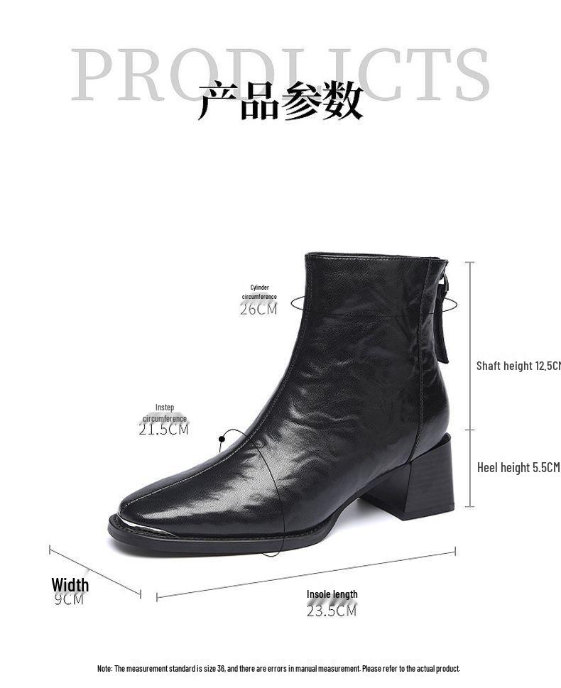 Red Dragonfly Women's Stylish High-Heeled Genuine Leather Ankle Boots - Super Soft, Plus Velvet, Mid-Calf for Spring, Autumn, and Winter.