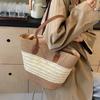 Fashion striped straw bag summer new large-capacity retro literary and artistic fan woven shoulder handbag