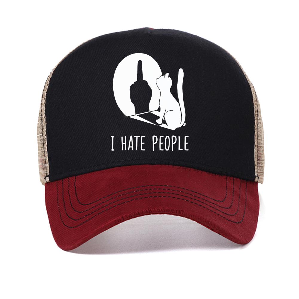 Funny Cat Shadow I Hate People Middle Finger Baseball Cap Unisex Adjustable Breathable Trucker Hats Mesh Sun Snapback Hat Adjustable